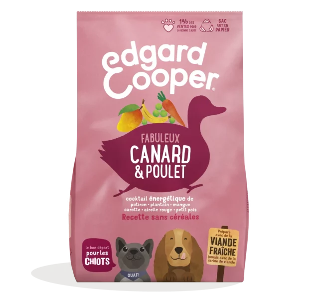 Edgard & Cooper Croquettes Chien Chiot Junior sans Cereales Nourriture Naturelle 12kg Canard & Poulet Frais, Alimentation Saine savoureuse et équilibrée, Protéines de qualité