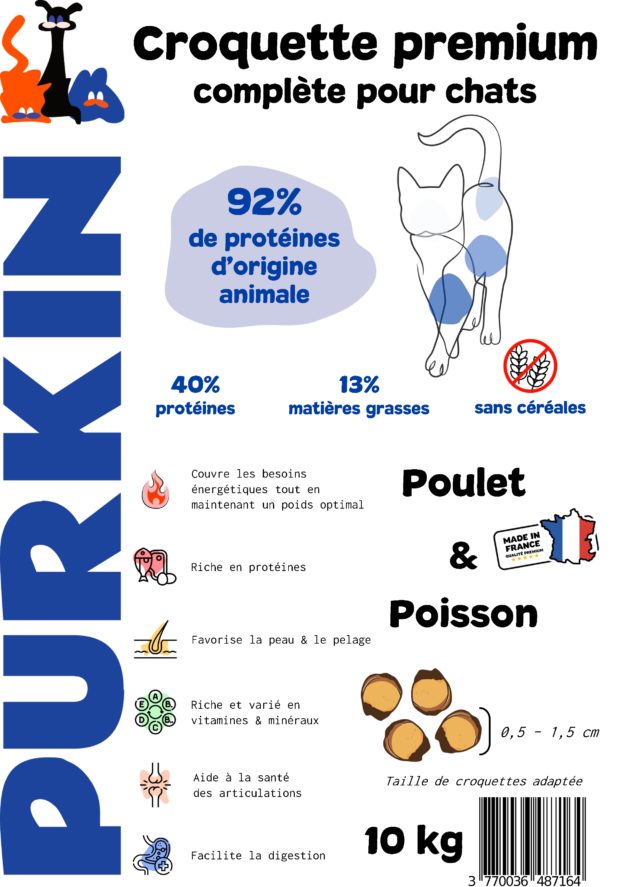 PURKIN Croquettes Premium sans Céréales Chat au Poulet 10kg. Made in France – Image 2