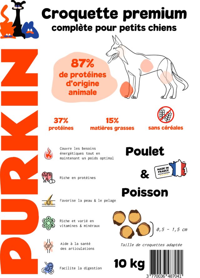 Croquettes ultra premium Sans céréales Chien Mini Purkin Poulet 10 kg. Made In France – Image 2