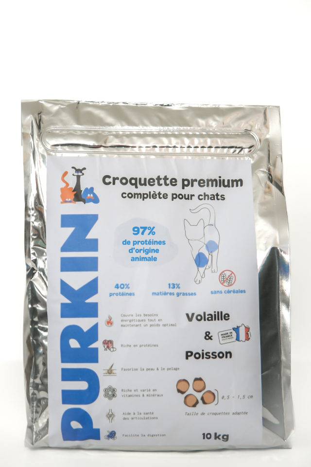PURKIN Croquettes Premium sans Céréales Chat au Poulet 10kg. Made in France